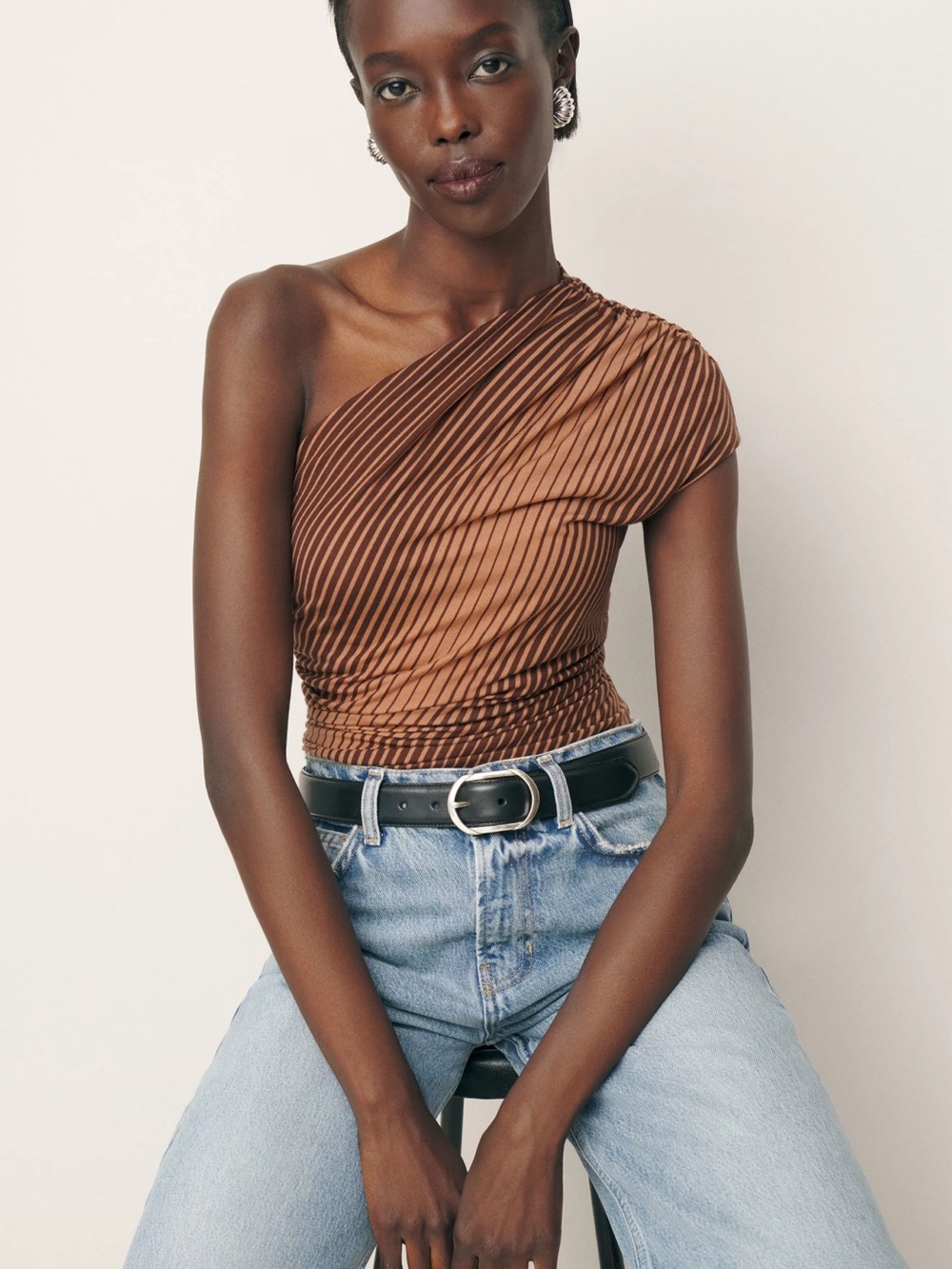 Reformation One-Shoulder Brown Ruched Women’s Top